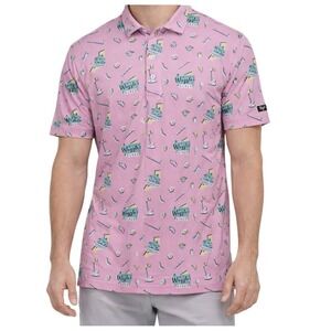 Waggle Mens M Pink Novelty Print Diner Polo Shirt